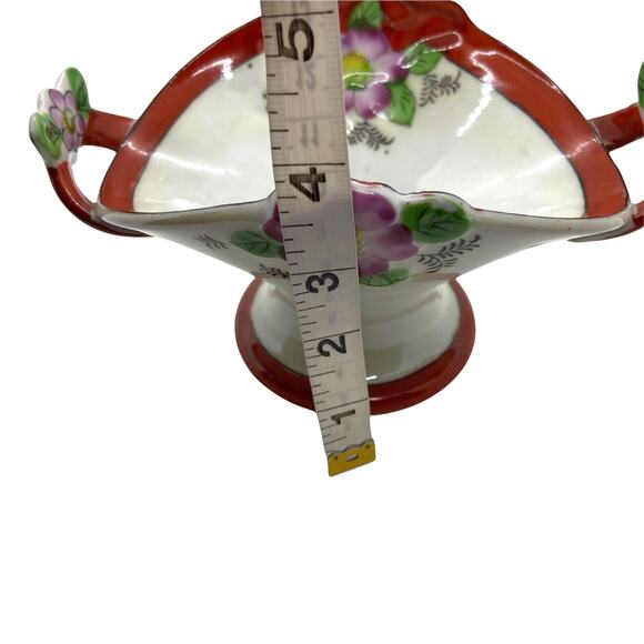 Japanese Vase Urn Planter Miniature Vintage Floral Red White Ceramic Glossy - Picture 10 of 12